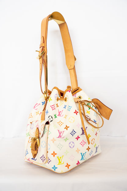 Louis Vuitton White w Multicolore Monogram Noé Petit Bag