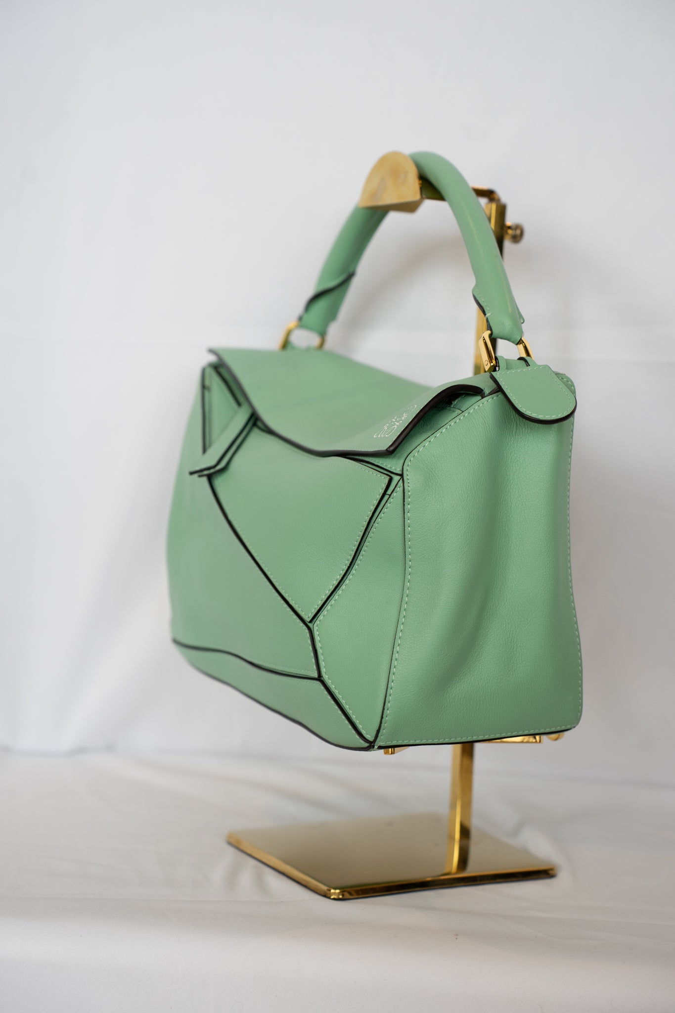 Loewe Calfskin Sea Water Green Medium Puzzle Top Handle/Crossbody Bag w Dust Bag