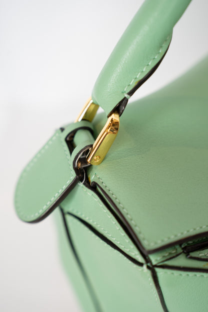 Loewe Calfskin Sea Water Green Medium Puzzle Top Handle/Crossbody Bag w Dust Bag