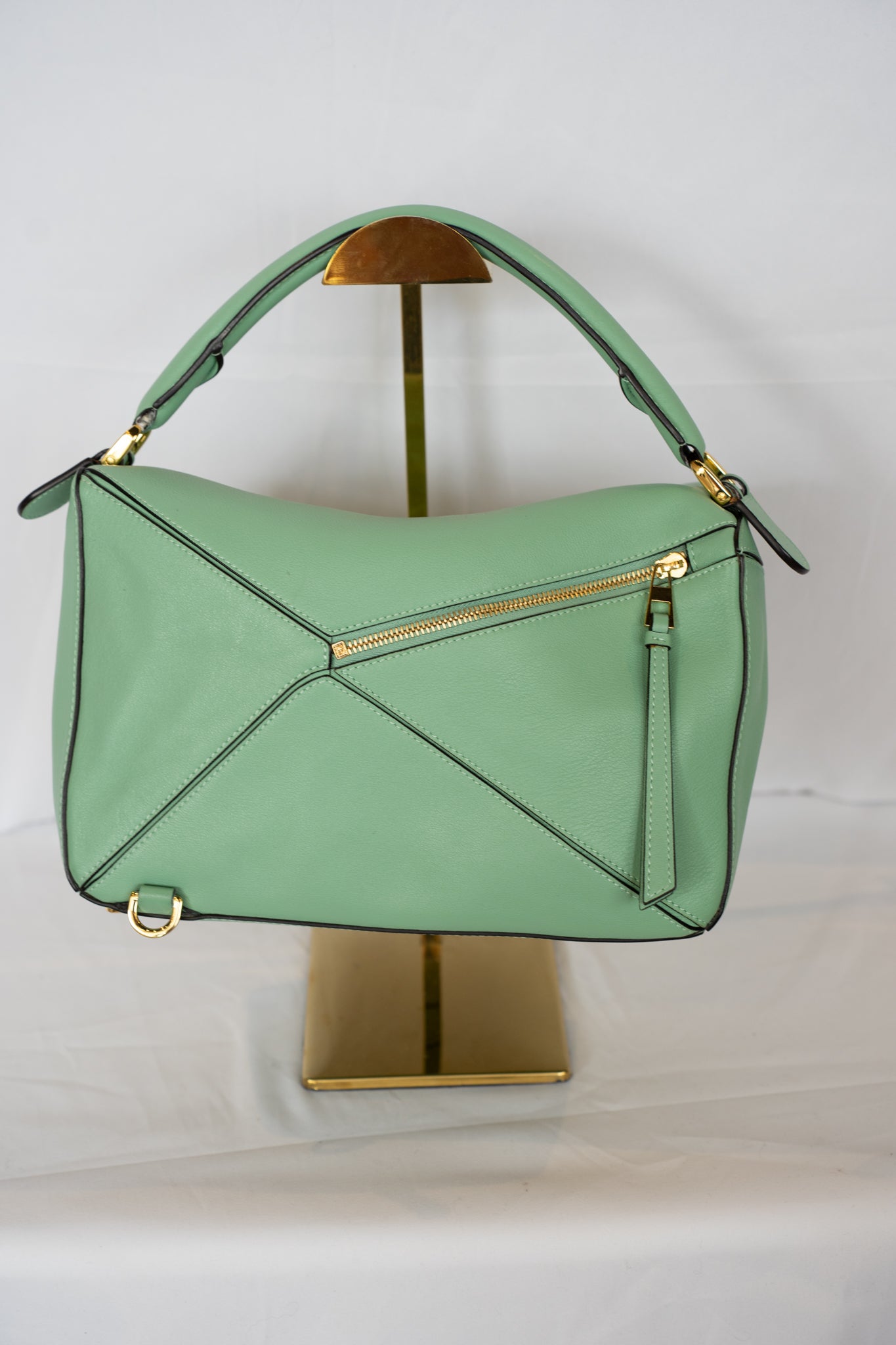 Loewe Calfskin Sea Water Green Medium Puzzle Top Handle/Crossbody Bag w Dust Bag