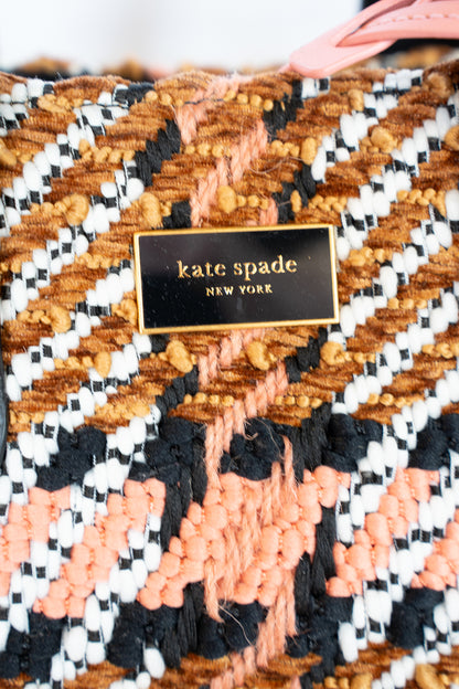 Kate Spade Pink Brown Woven Manhattan Plaid Large Tote