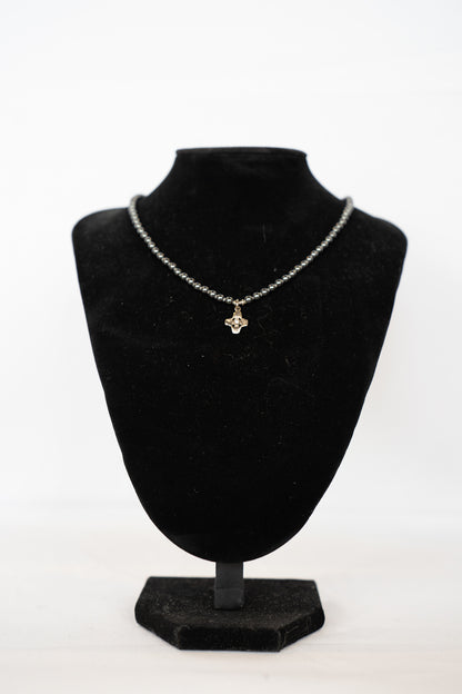 Lee Brevard 18K & Beaded Hematite Tiny Signature Cross with Stone Charm Pendant Necklace on