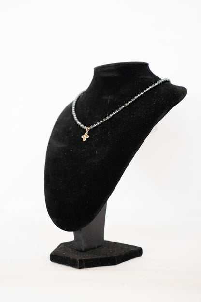 Lee Brevard 18K & Beaded Hematite Tiny Signature Cross with Stone Charm Pendant Necklace on