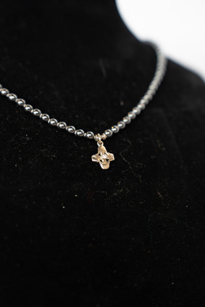 Lee Brevard 18K & Beaded Hematite Tiny Signature Cross with Stone Charm Pendant Necklace on