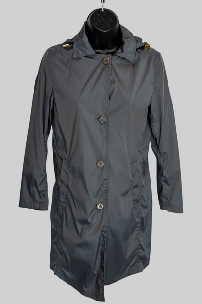 Herno Grey Lightweight Collar w Hood Button Up Nylon Jacket