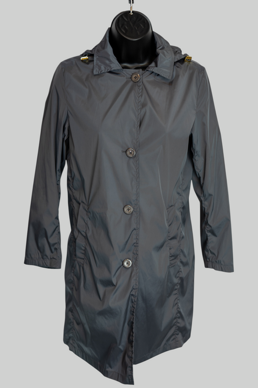 Herno Grey Lightweight Collar w Hood Button Up Nylon Jacket