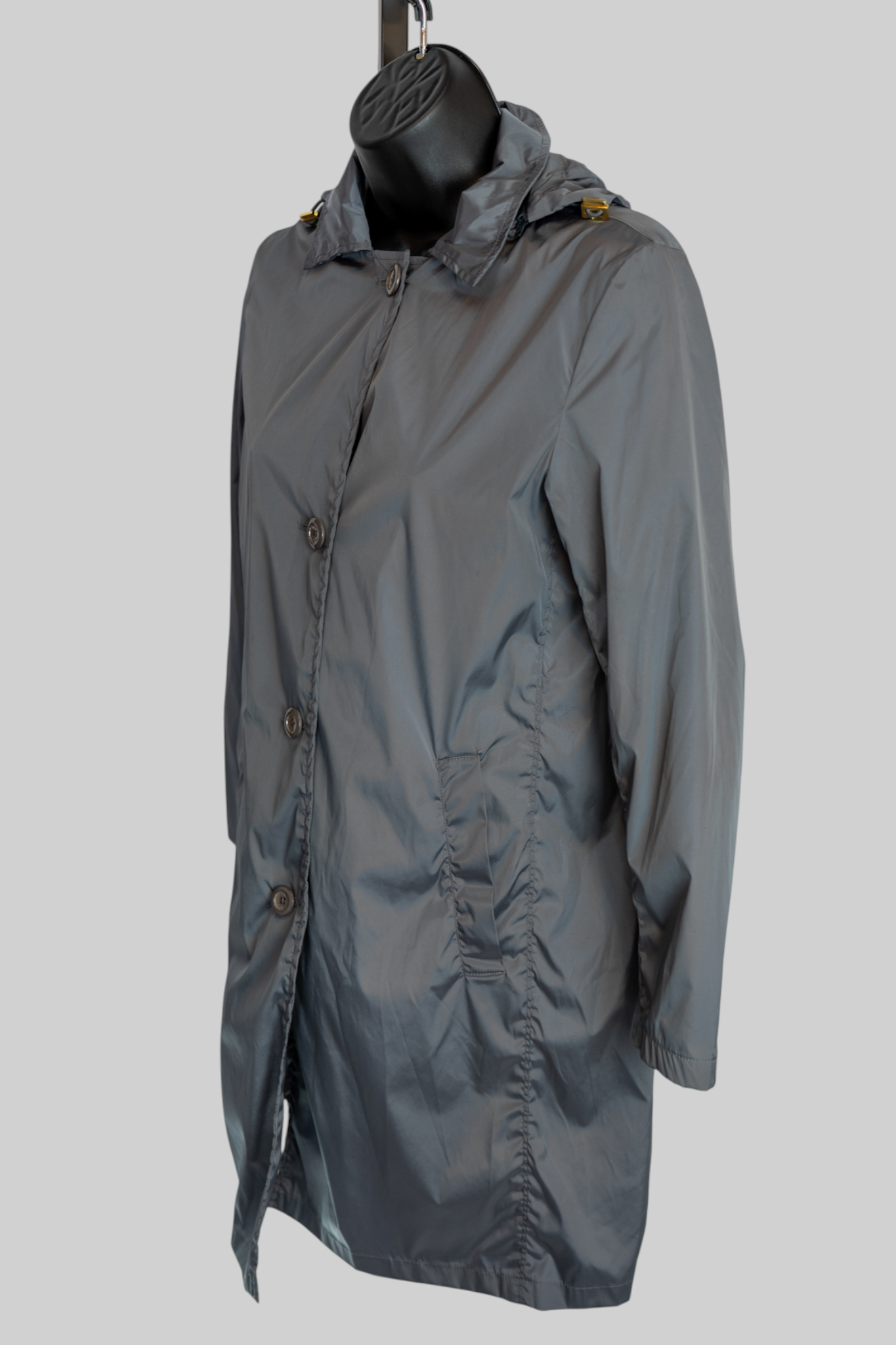 Herno Grey Lightweight Collar w Hood Button Up Nylon Jacket