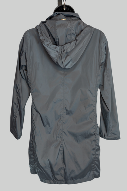 Herno Grey Lightweight Collar w Hood Button Up Nylon Jacket