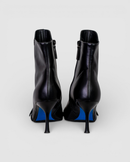 Tiziano Zorzan Black Leather Stud & Buckle Pointed Toe Heel Booties