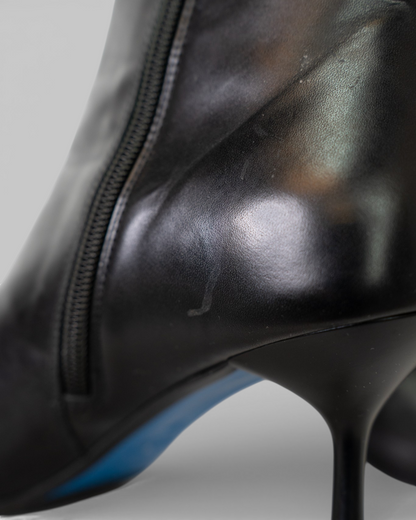 Tiziano Zorzan Black Leather Stud & Buckle Pointed Toe Heel Booties