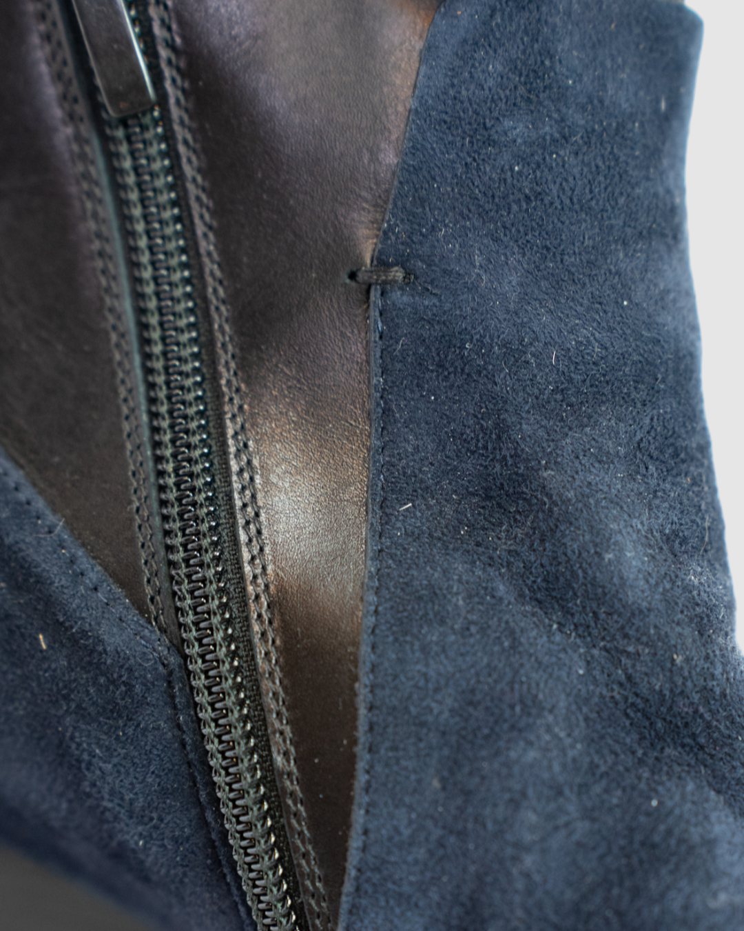 Veronica Beard Navy Suede & Black Leather Pointed Toe Fold-Over Ankle-High Heel Boots