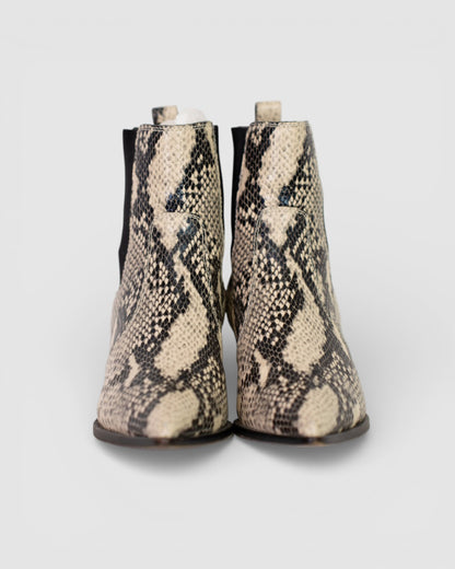 Paige Leather Black & White Python Pointed Toe Ankle Boots
