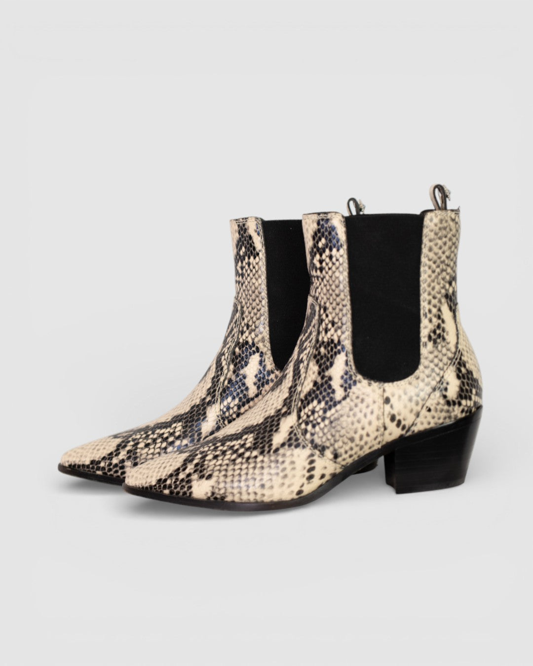 Paige Leather Black & White Python Pointed Toe Ankle Boots