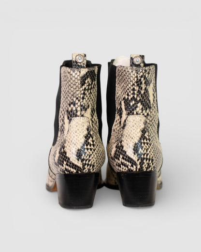 Paige Leather Black & White Python Pointed Toe Ankle Boots