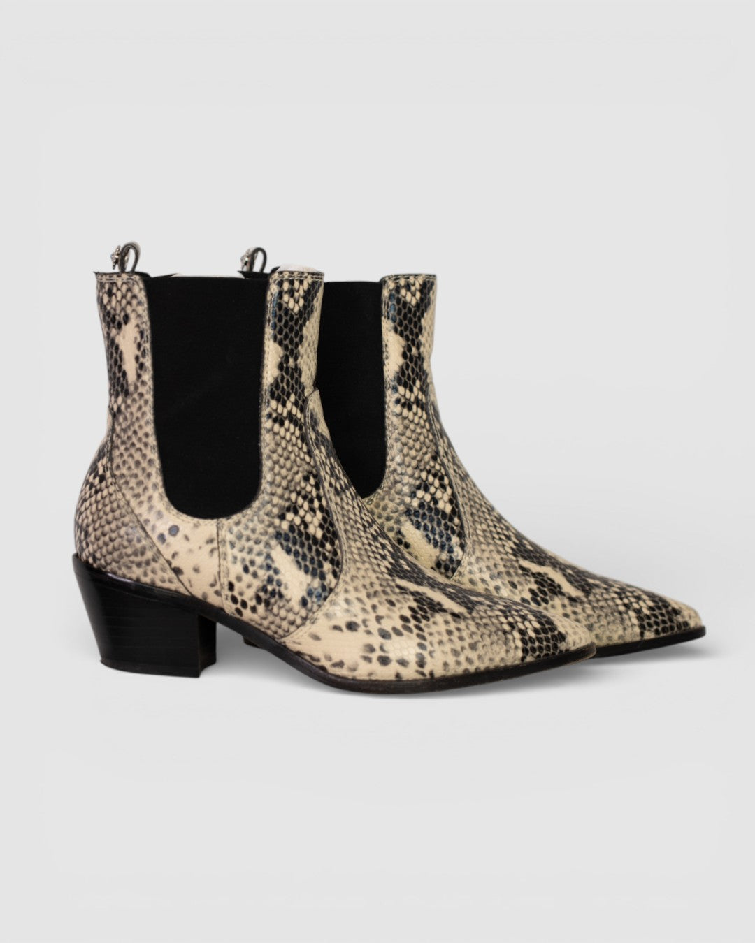 Paige Leather Black & White Python Pointed Toe Ankle Boots