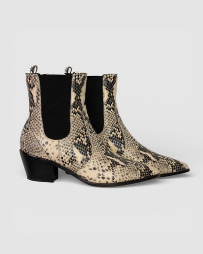 Paige Leather Black & White Python Pointed Toe Ankle Boots