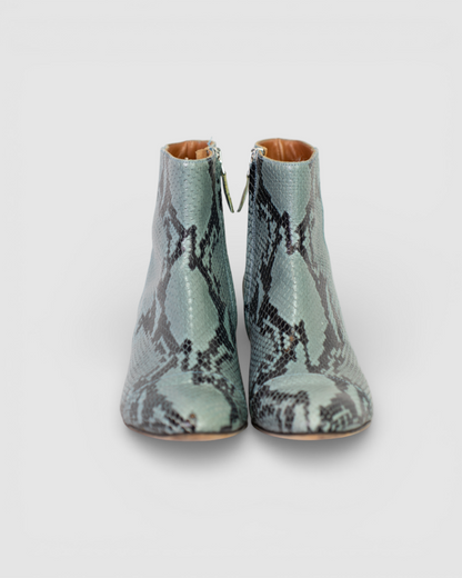 Paris Texas Leather Blue & Black Python Ankle High Almond Toe Boots