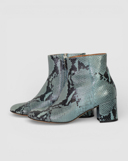 Paris Texas Leather Blue & Black Python Ankle High Almond Toe Boots