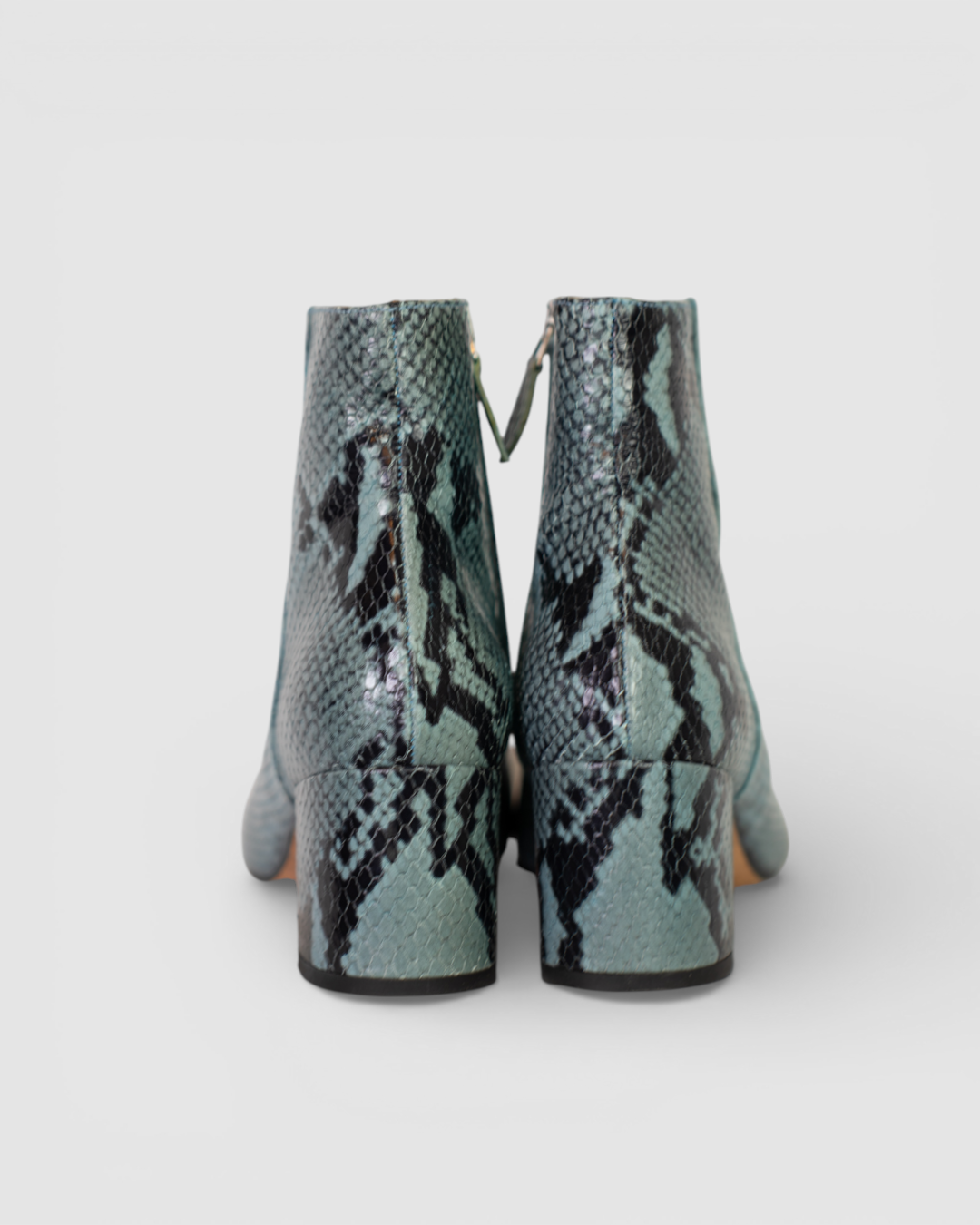Paris Texas Leather Blue & Black Python Ankle High Almond Toe Boots
