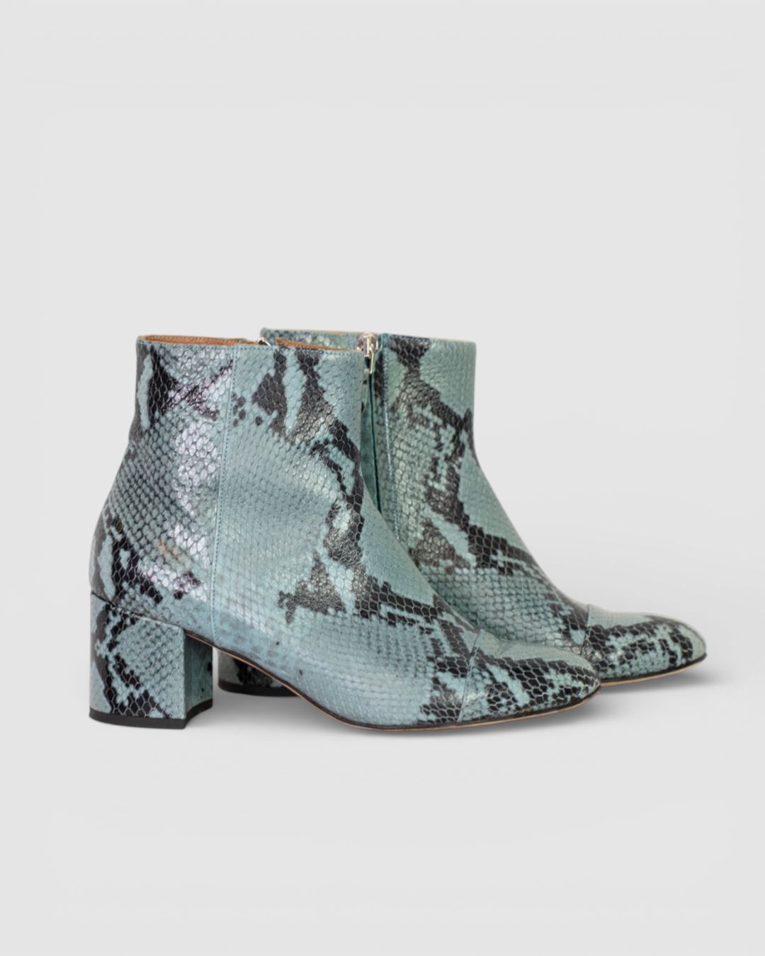 Paris Texas Leather Blue & Black Python Ankle High Almond Toe Boots