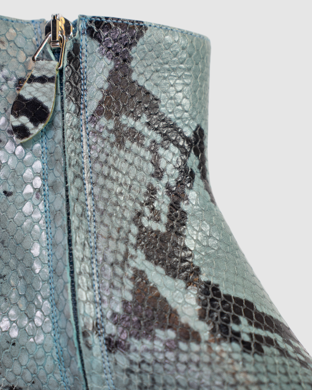 Paris Texas Leather Blue & Black Python Ankle High Almond Toe Boots