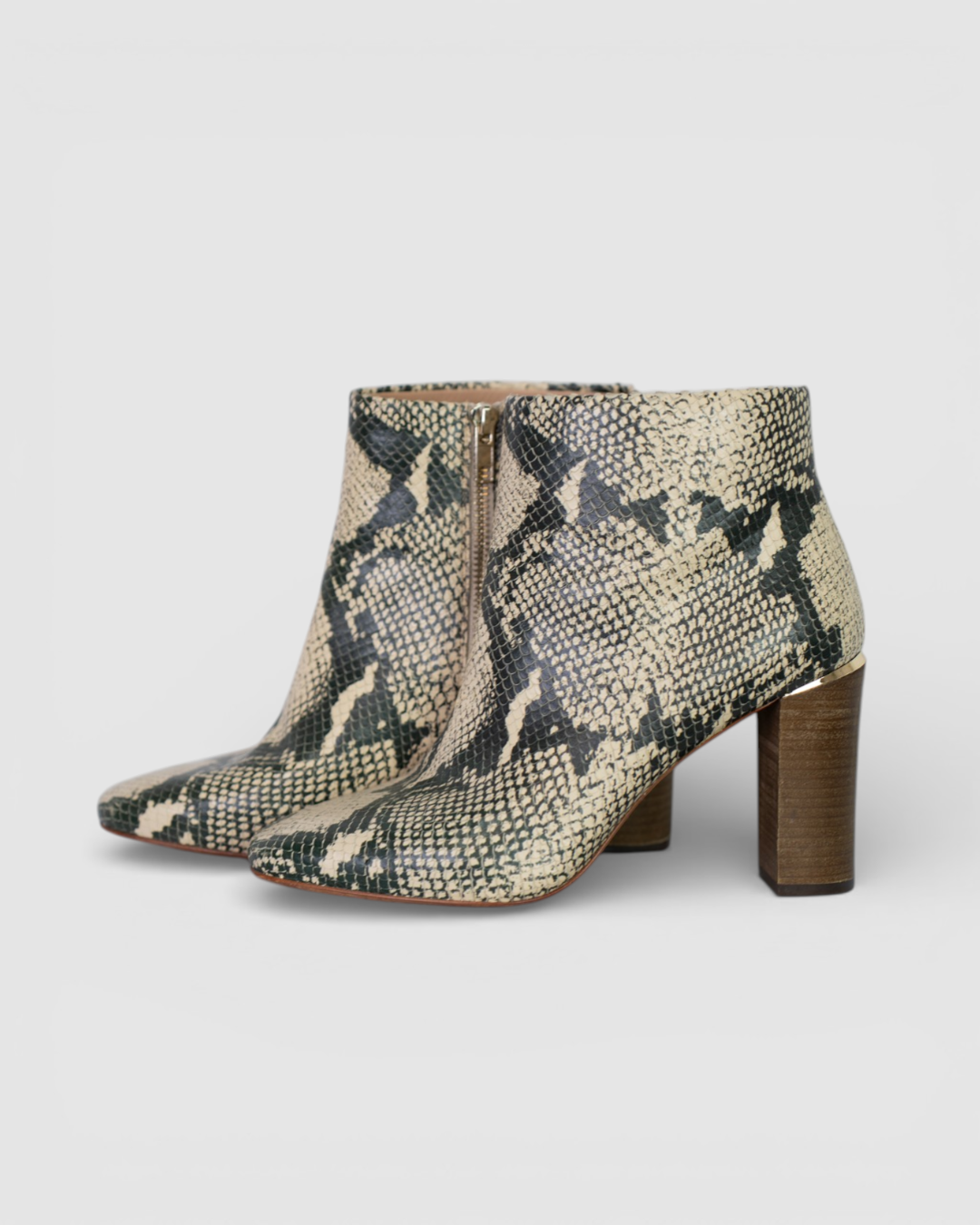 Pour La Victorie Snakeskin Ankle High Heel Boots