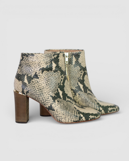 Pour La Victorie Snakeskin Ankle High Heel Boots