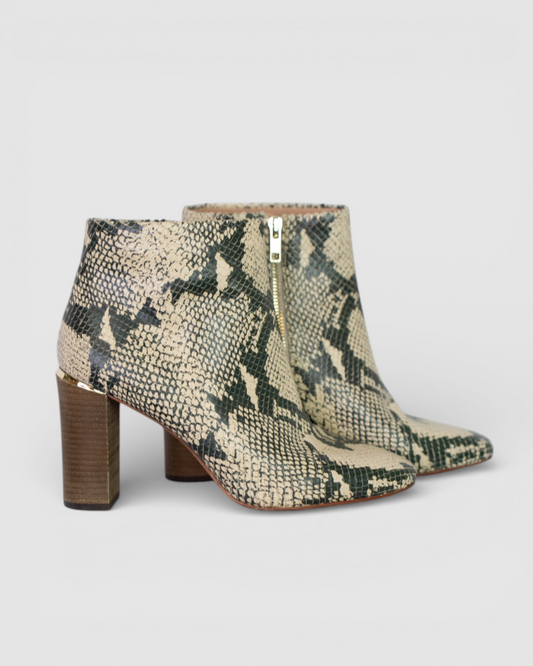 Pour La Victorie Snakeskin Ankle High Heel Boots