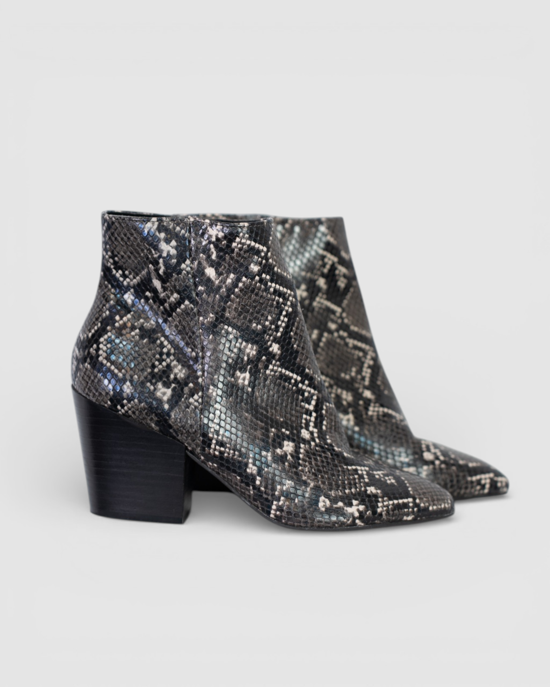Dolce Vita Black Grey Snakeskin Point Toe Heel Booties