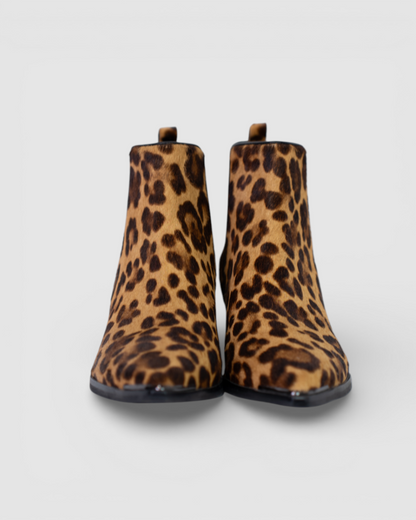 Marc Fisher Mohair Cheetah Print Pointed Toe Booties w Elastic Slit on Sides