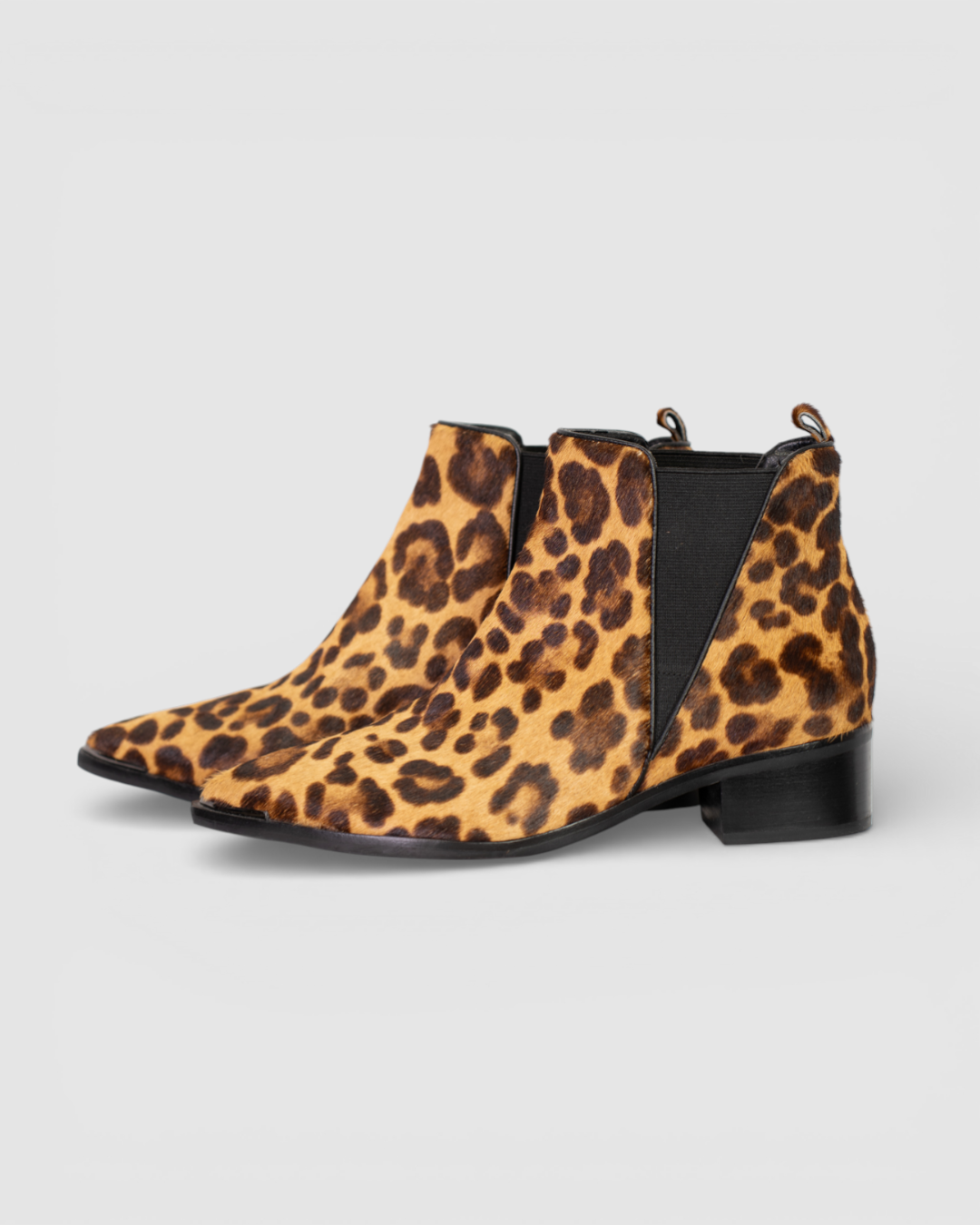 Marc Fisher Mohair Cheetah Print Pointed Toe Booties w Elastic Slit on Sides