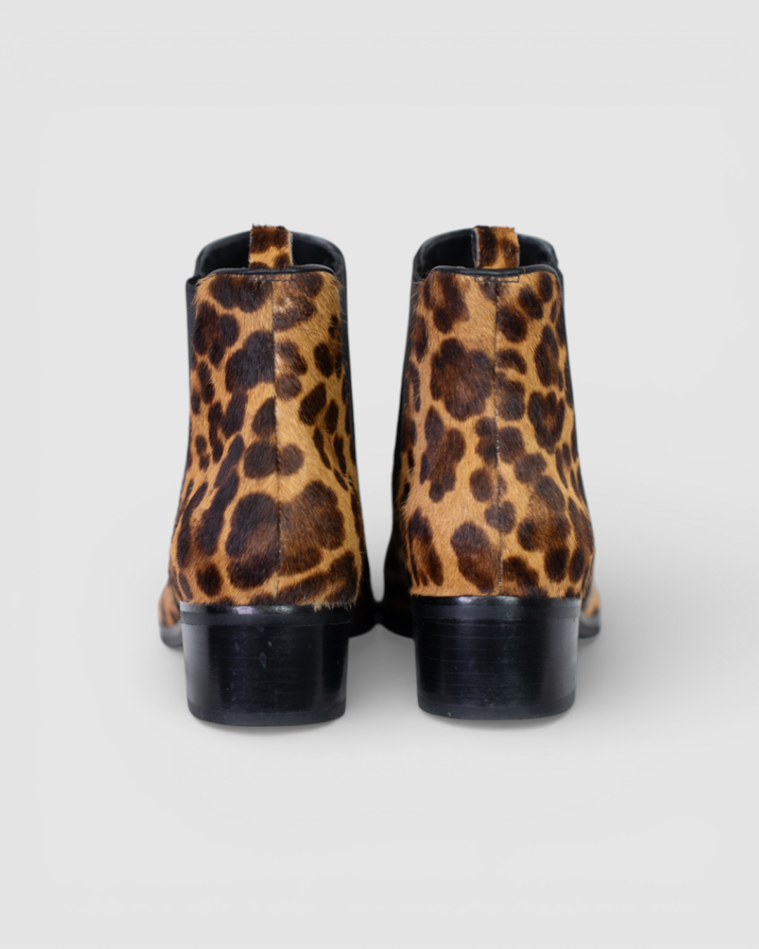 Marc Fisher Mohair Cheetah Print Pointed Toe Booties w Elastic Slit on Sides