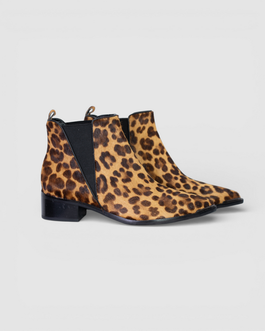 Marc Fisher Mohair Cheetah Print Pointed Toe Booties w Elastic Slit on Sides