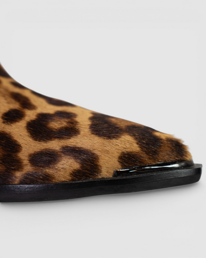 Marc Fisher Mohair Cheetah Print Pointed Toe Booties w Elastic Slit on Sides