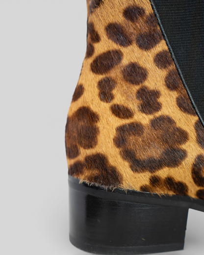 Marc Fisher Mohair Cheetah Print Pointed Toe Booties w Elastic Slit on Sides