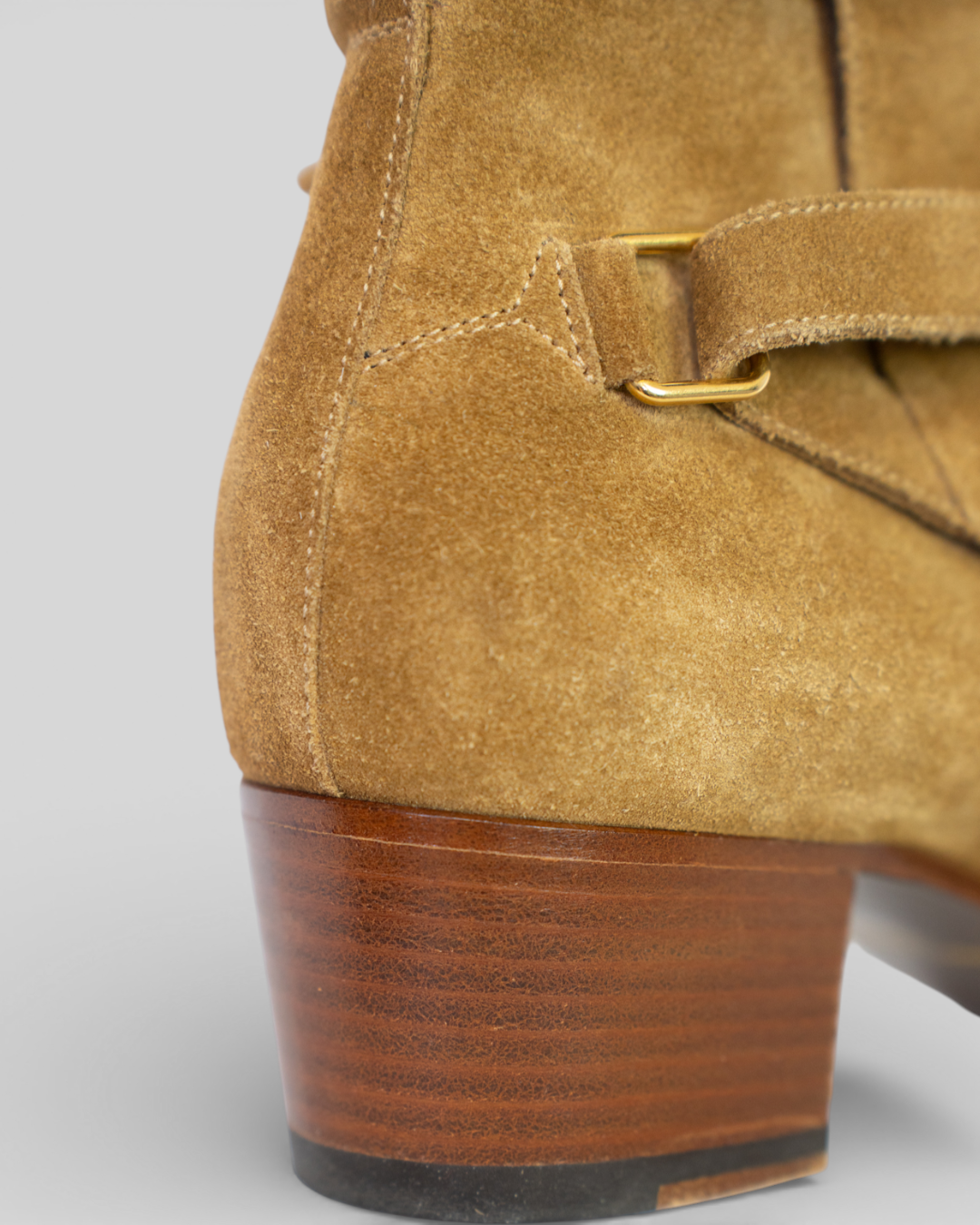 Saint Laurent Tan Suede Booties w/ X Strap Detail