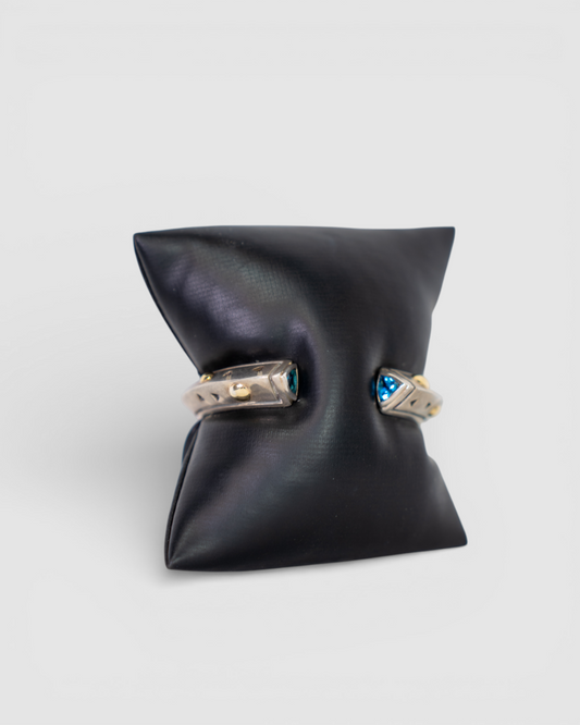 John Atencio Sterling Silver 18K Gold Blue Stone Triangular Cuff Bracelet