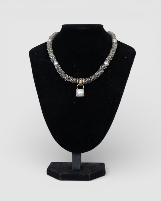 Michael Dawkins Silver Mini Beaded 14K Gold Accents Freshwater Pearl Necklace