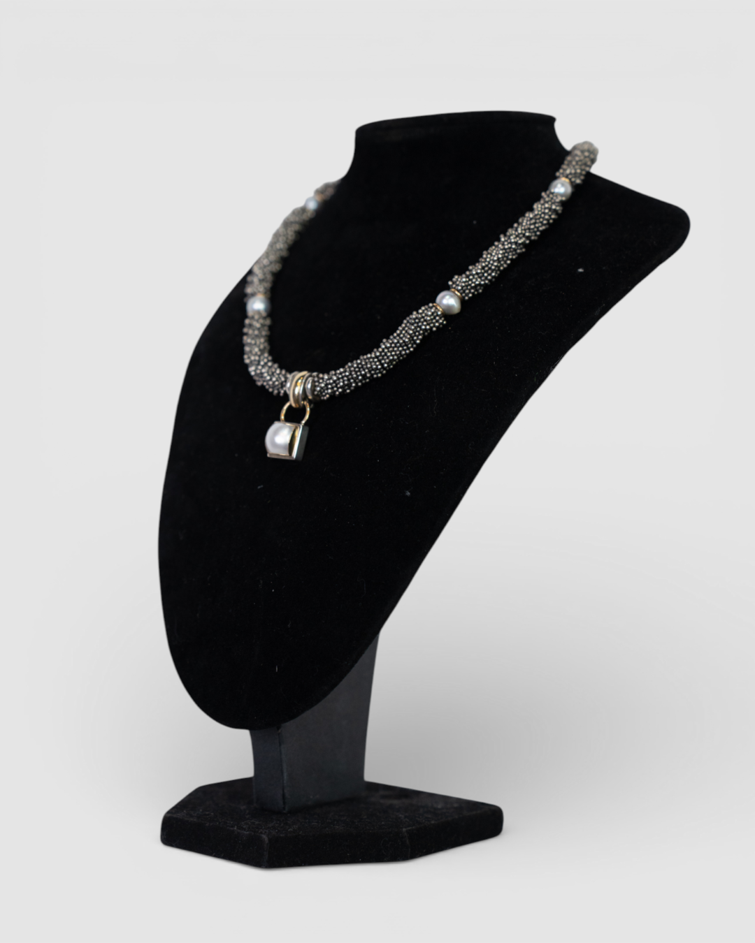 Michael Dawkins Silver Mini Beaded 14K Gold Accents Freshwater Pearl Necklace