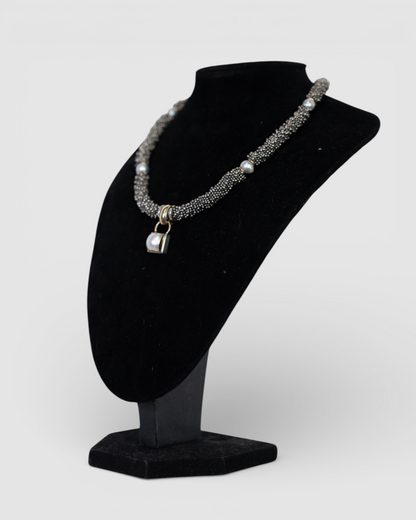 Michael Dawkins Silver Mini Beaded 14K Gold Accents Freshwater Pearl Necklace