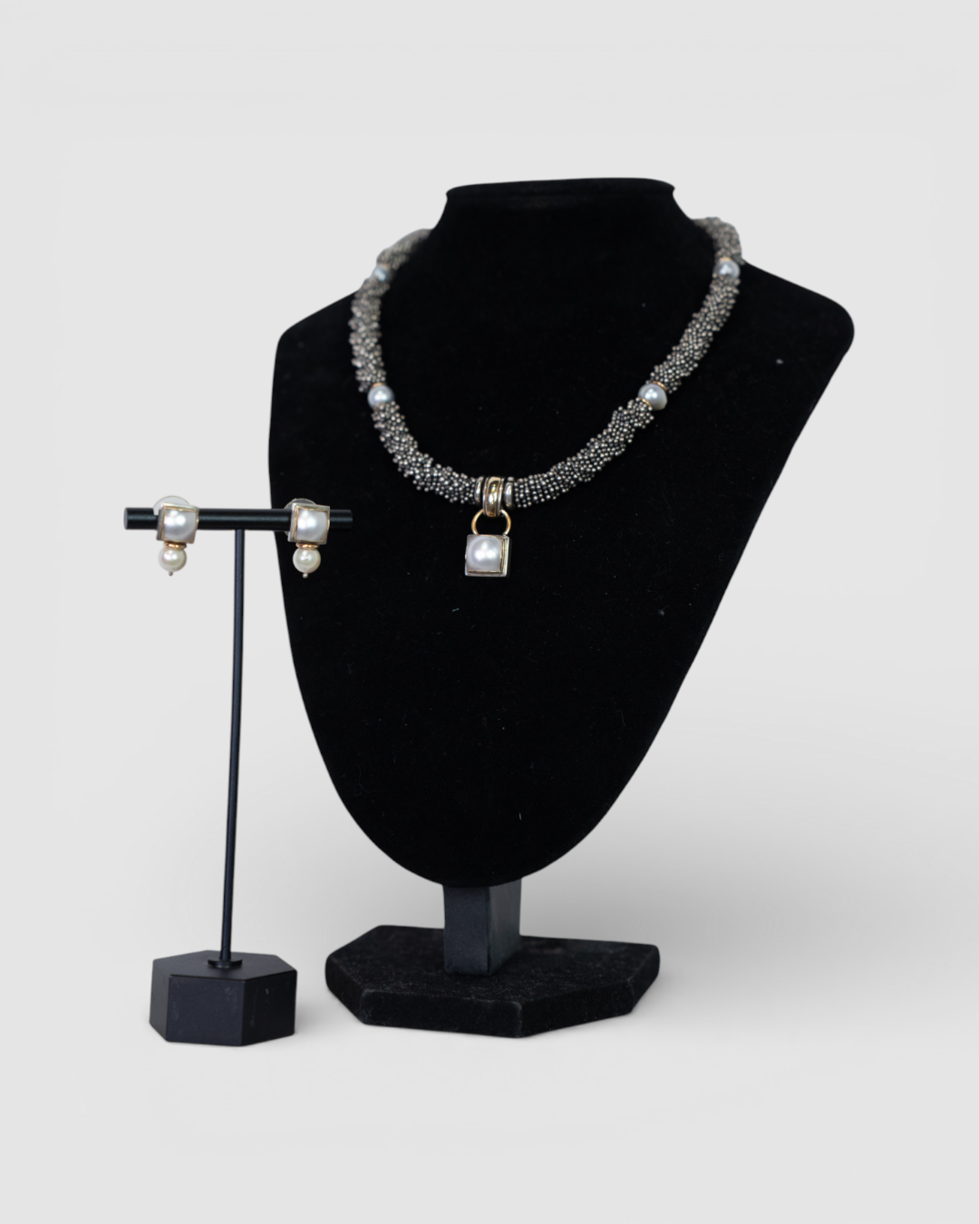 Michael Dawkins Silver Mini Beaded 14K Gold Accents Freshwater Pearl Necklace