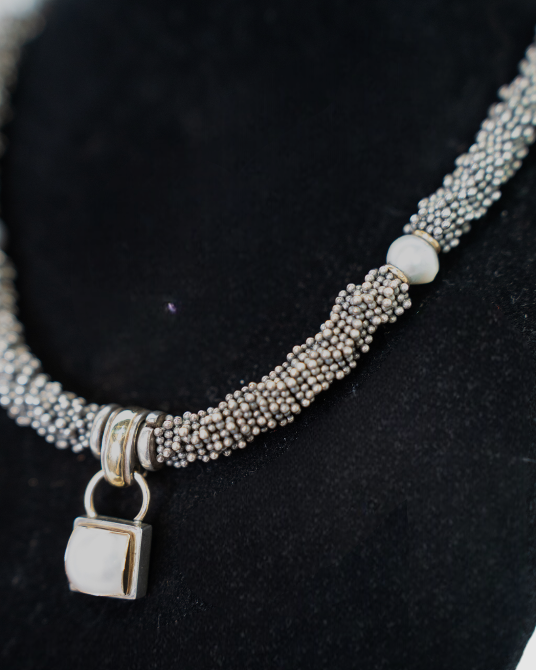 Michael Dawkins Silver Mini Beaded 14K Gold Accents Freshwater Pearl Necklace