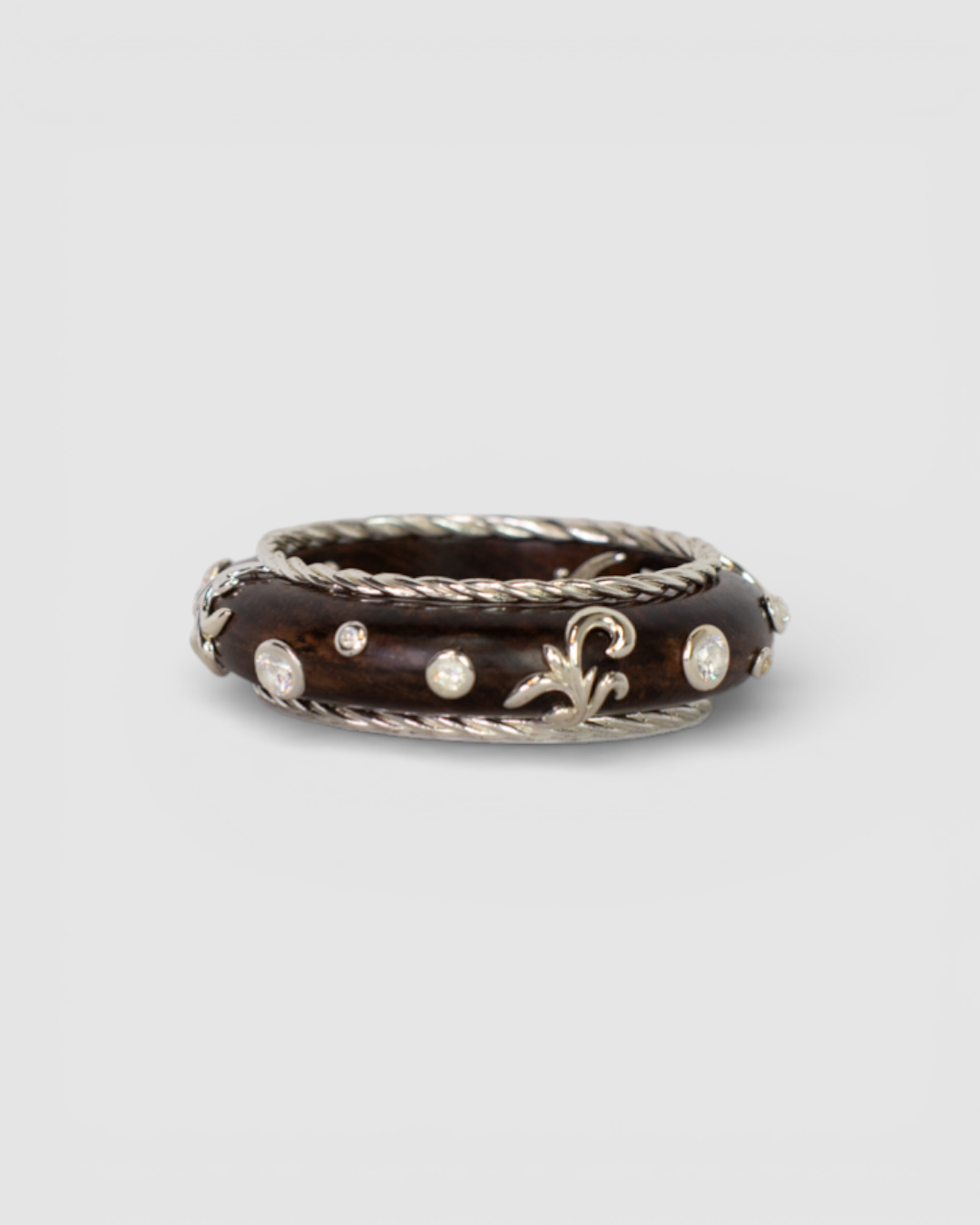 Dominique Auriemtis Brown Wood Bangle w/ Silver & Rhinestone Details