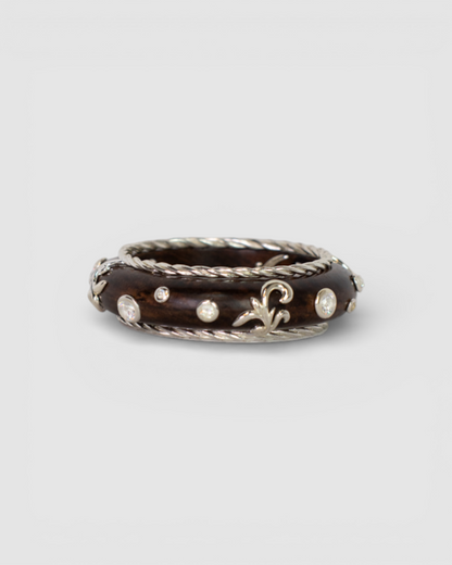 Dominique Auriemtis Brown Wood Bangle w/ Silver & Rhinestone Details