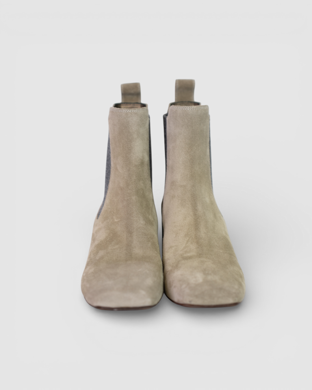 COMES W BOX - Brunello Cucinelli Light Grey/Sage Green Booties w/ Classic Beaded Heel Detail