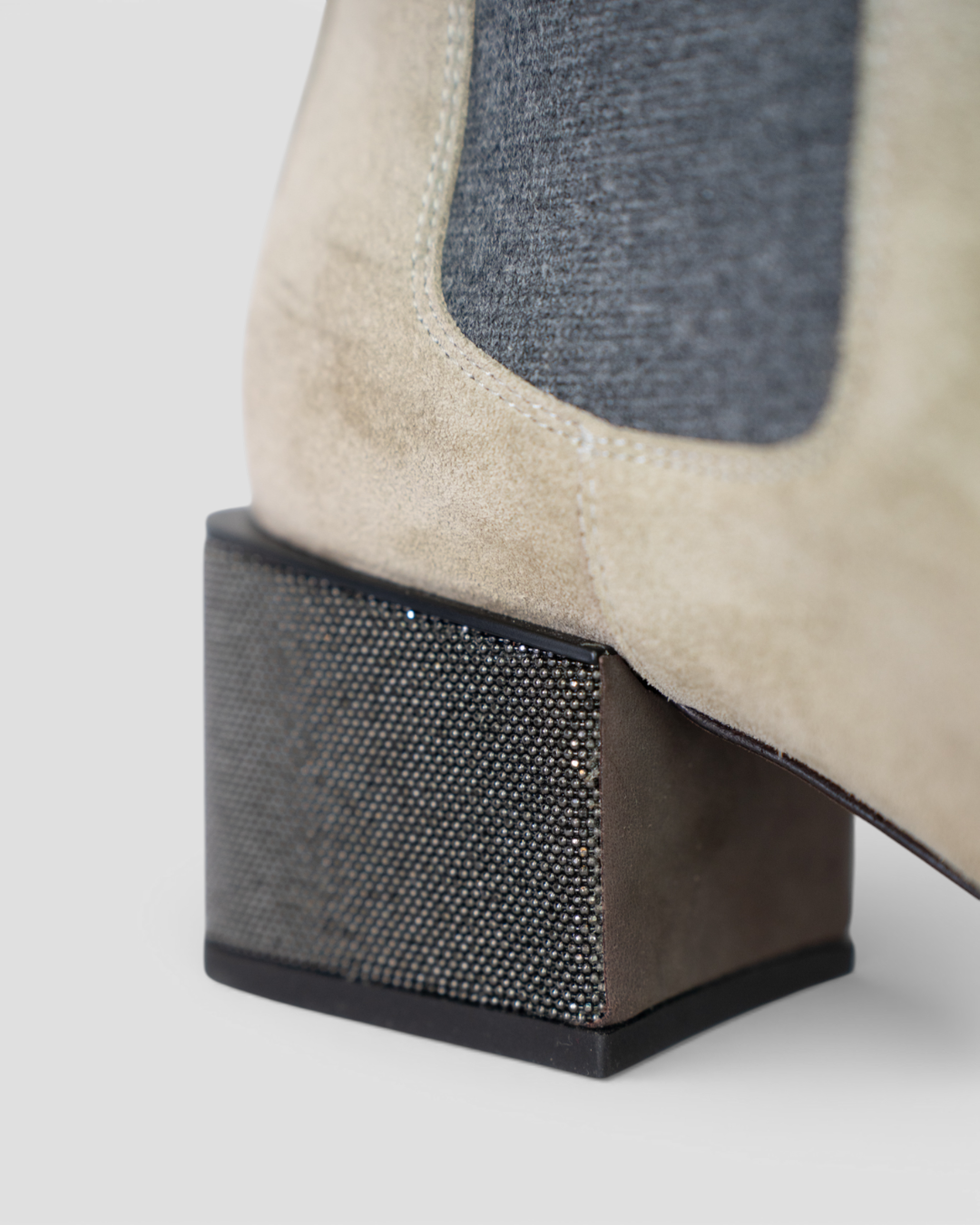 COMES W BOX - Brunello Cucinelli Light Grey/Sage Green Booties w/ Classic Beaded Heel Detail