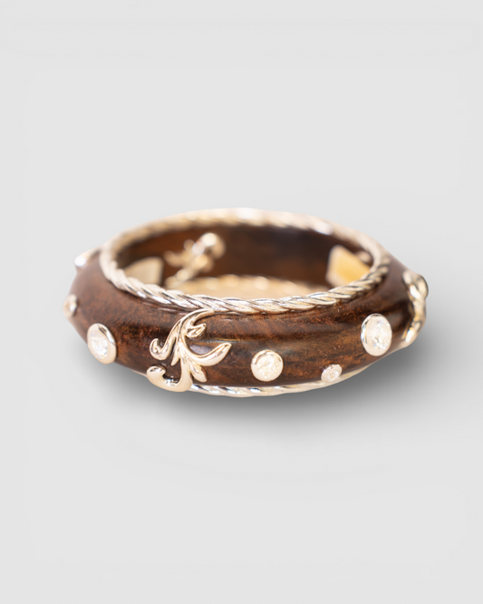 Dominique Auriemtis Brown Wood Bangle w/ Silver & Rhinestone Details