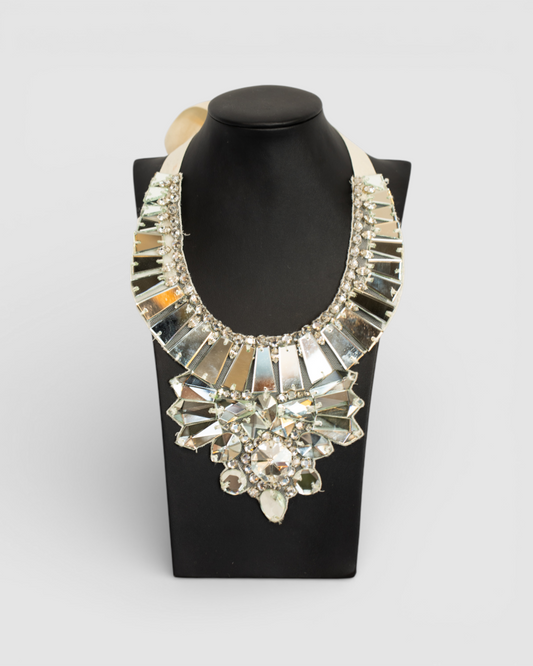 Ranjana Khan Cream Bib Necklace w/ Mirror Beads