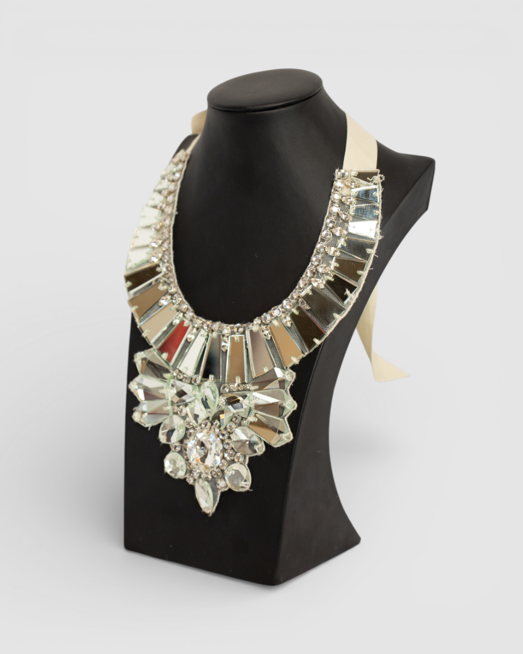 Ranjana Khan Cream Bib Necklace w/ Mirror Beads