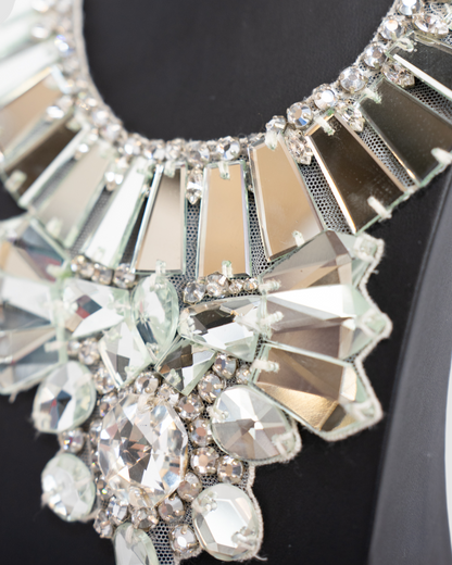 Ranjana Khan Cream Bib Necklace w/ Mirror Beads